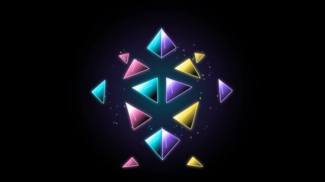 Abstract Geometric Triangles Forming Network on Dark Background, Digital Art Motion