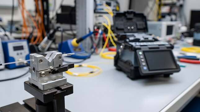 fiber optic splice alignment holder for precise cable positioning, professional fiber preparation and reliable telecommunications connection assembly