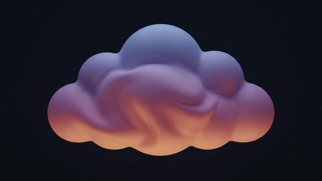 3D fluffy cloud icon with smooth pink and blue gradient lighting against a dark background
