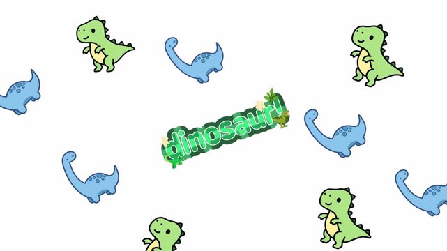 Seamless dinosaur pattern with playful cartoon style on white background