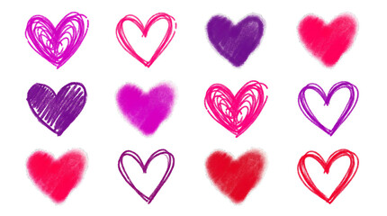 Fototapeta premium Set of hand-drawn colorful heart icons, transparent background