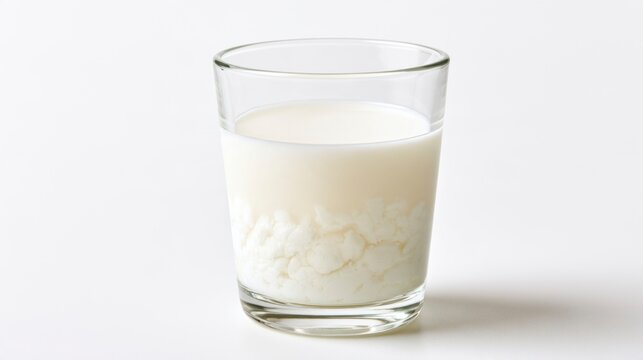 Glass of Curdled Sour Milk Isolated on White Background