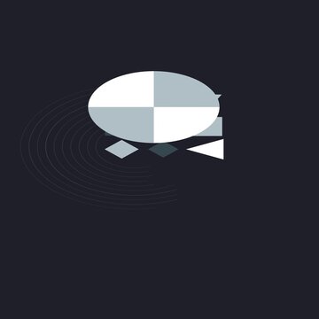 Minimalist blimp icon on dark background, geometric zeppelin airship illustration, modern flat vector style dirigible for aviation branding