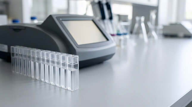 disposable plastic cuvettes beside laboratory spectrophotometer for precise optical analysis, sample testing and efficient scientific research workflows