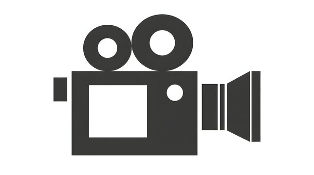 Minimalistic black and white retro film camera icon design