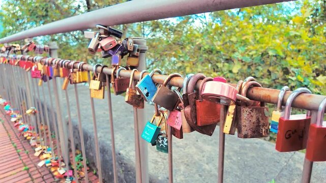 Colorful Love Locks Attached to Hohenzollern Bridge