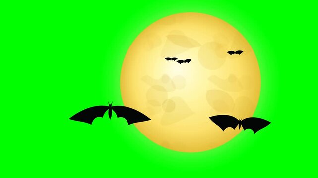 Spooky Halloween Full Moon Background with Silhouetted Bats Flying Animated Vector Motion