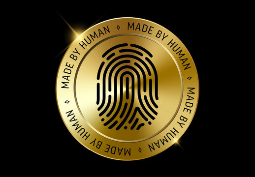 Gold Made by Human Badge with Fingerprint Authenticity Seal