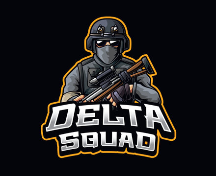 Delta Squad Black Ops E-sports Mascot Logo Illustration
