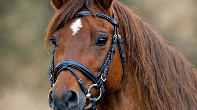 Brown horse with white mark on forehead
