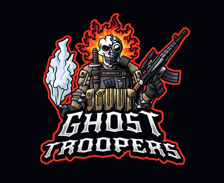 Ghost Troopers Skull Fire E-sports Mascot Logo Illustration