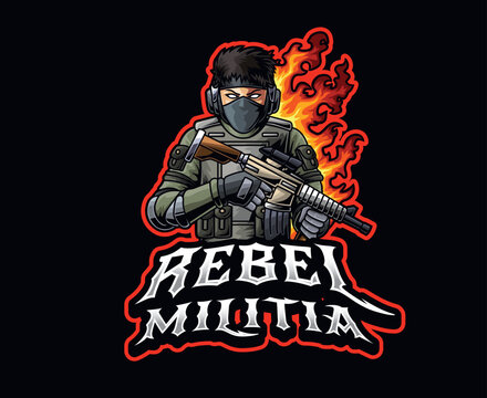 Rebel Militia Mercenary E-sports Mascot Logo Illustration