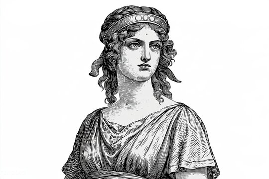 Vintage Engraving of Goddess Artemis in Ancient Greek Attire