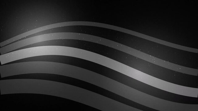 Abstract dark background with smooth flowing grey waves and glowing particles in a modern elegant style