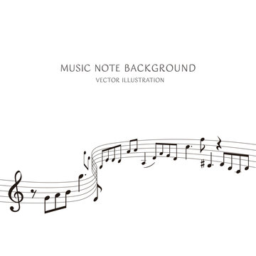 Square background material featuring a wavy musical score pattern: background vector illustration of musical notes lined up on staff notation