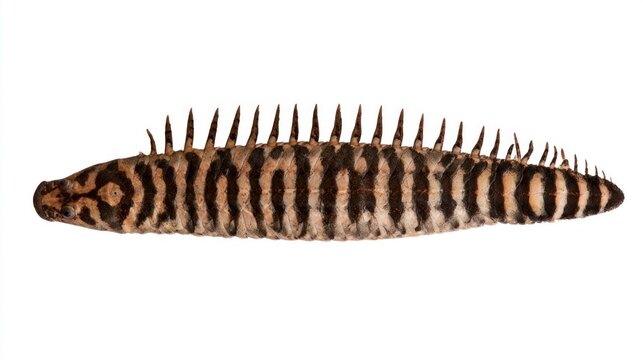 Reedfish (Erpetoichthys calabaricus) isolated on white background, also known as the ropefish.