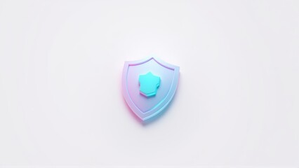 Obraz na płótnie Canvas Shield icon displays vibrant blue, pink hues. Minimalist design, clean background creates modern aesthetic. Symbol represents security, protection.