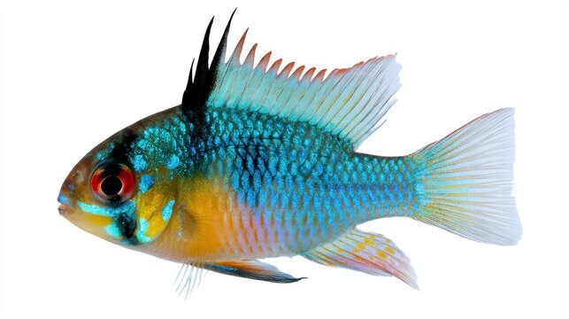 Electric Blue Ram Cichlid (Mikrogeophagus ramirezi) isolated on white background