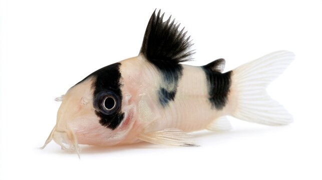Panda Corydoras (Corydoras panda) catfish isolated on white background, aquarium fish.