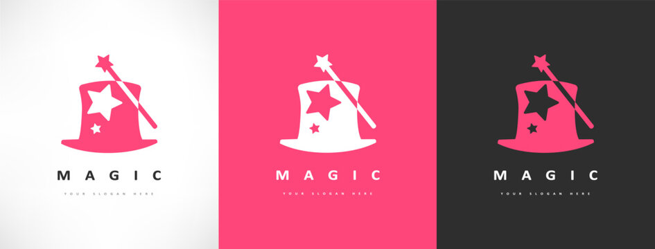 Magic wand and hat logo stars