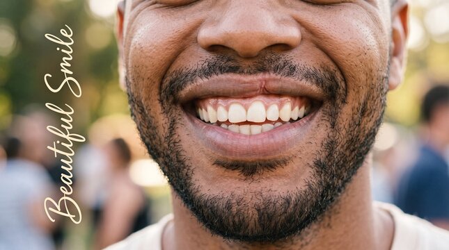 Close up portrait of man with repaired cleft lip showing a confident and beautiful smile