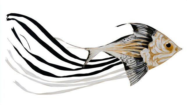 Traditional Balinese Fish-Shaped Kite with Long Streamers Isolated on White Background
