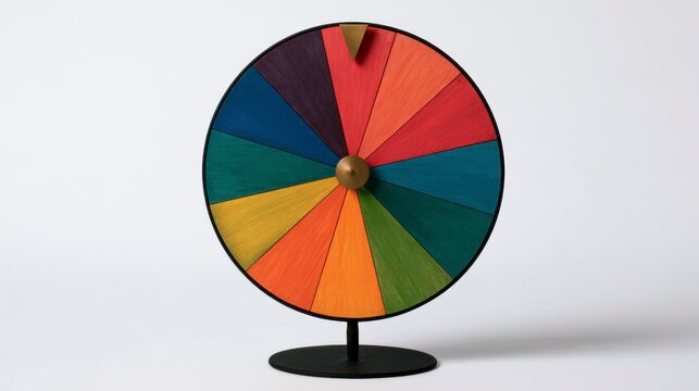 Colorful Prize Wheel of Fortune on Stand Isolated on White Background