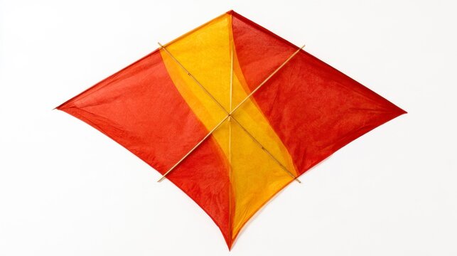 Traditional red and yellow Indian paper kite (Patang) isolated on a white background