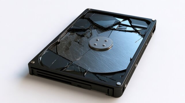 Broken and Shattered Hard Disk Drive Representing Data Loss and Hardware Failure