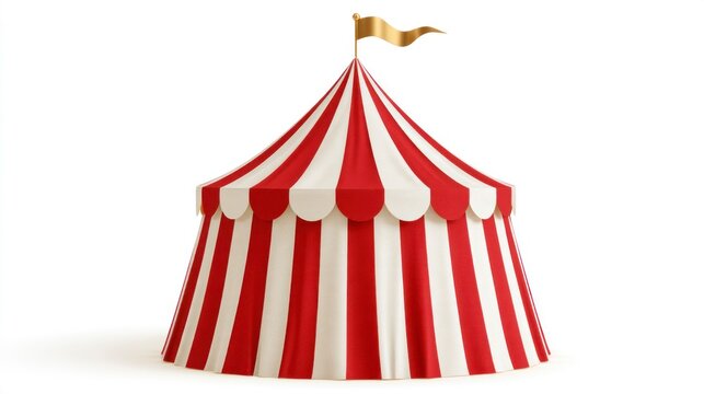 Traditional Circus Tent Big Top with Red and White Stripes Isolated on White Background