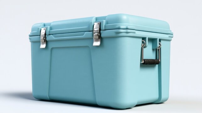 Light Blue Heavy-Duty Portable Cooler Box Isolated on White Background