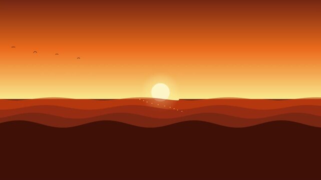 Pixel art sunset landscape animation stock footage