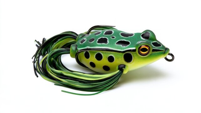 Topwater green frog fishing lure with black spots isolated on white background