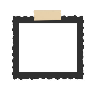 A black scalloped picture frame with beige tape isolated on transparent background