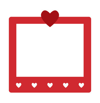 Red square photo frame decorated with small white hearts and a larger heart on top, isolated on transparent background