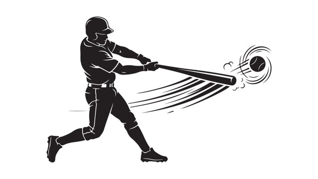 Baseball Player Batting and Hitting Ball Action Sport Vector Design and Illustration Featuring Athletic Competition