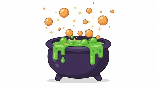 Halloween Magic Cauldron with Bubbling Green Poison Potion Vector Illustration