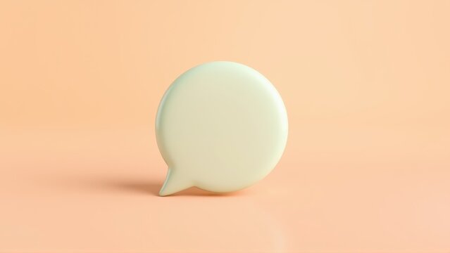 Pale speech bubble stands out against soft peach background. Minimalist design, simple form, studio lighting creates subtle shadow.