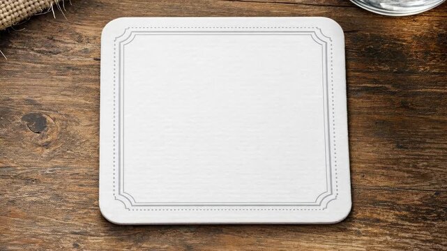 White coaster sits on rustic wooden surface