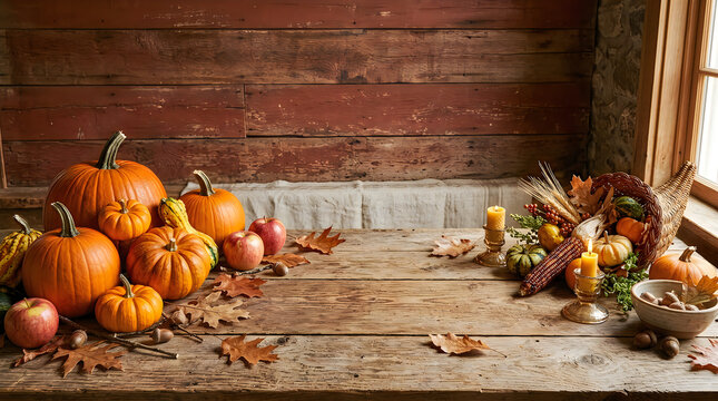 A bountiful thanksgiving harvest display featuring pumpkins gourds and autumnal elements creating a warm and inviting atmosphere for the holiday season