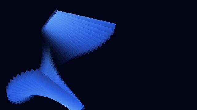 Abstract 3D blue geometric shapes spinning and morphing loop