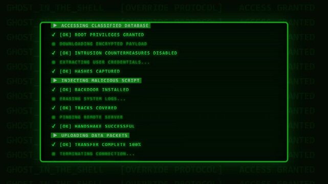 Hacker terminal screen code scrolling down in 4K