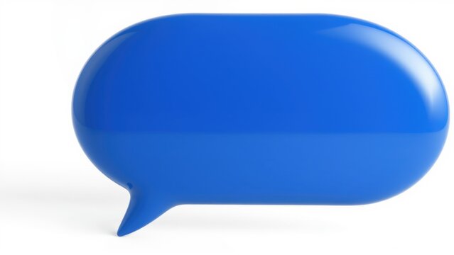 Blue speech bubble, glossy surface, simple design. Isolated object on white background, communication symbol.