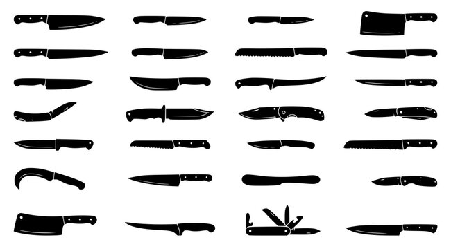 Knife Silhouettes Collection &ndash; Black Kitchen and Utility Blade Vector Icons