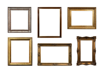 Obraz na płótnie Canvas Collection of antique gilded picture frames isolated on white background