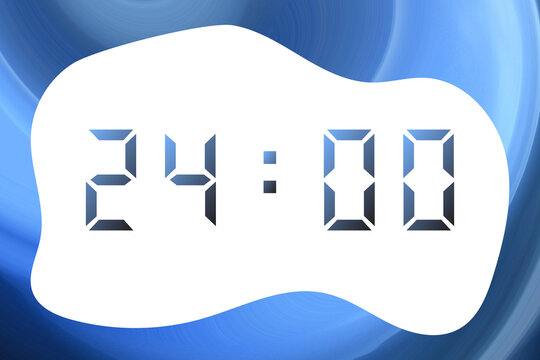 A blue-black gradient digital clock displaying 24:00 against an abstract blue background.