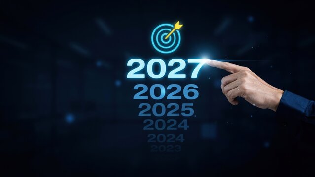 Business hand touching digital 2027 year target