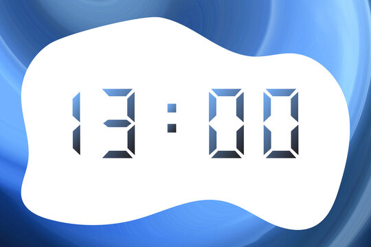 A blue-black gradient digital clock displaying 13:00 against an abstract blue background.