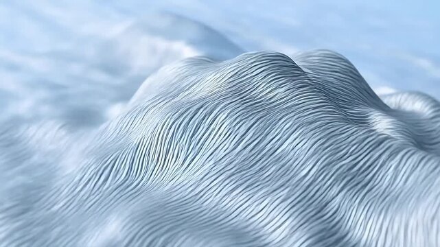 Abstract silver gray shape with folds and parallel line textures on blue gradient background