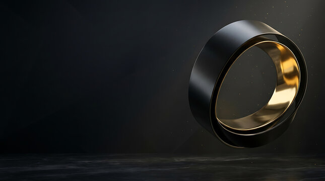 Premium 3D design featuring a floating mobius sculptural band in black and gold